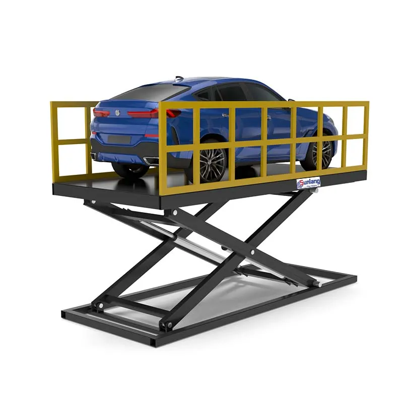 Car scissor lift installed in garage, designed and manufactured by professional equipment supplier
