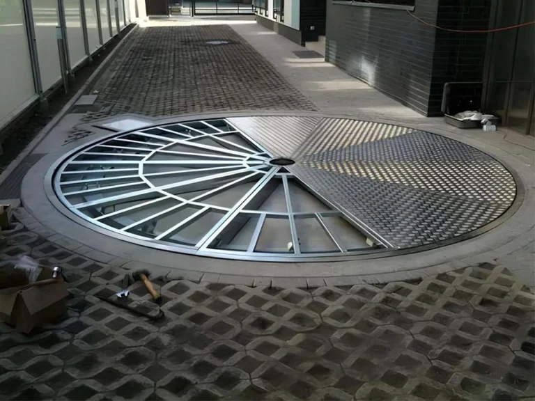 Car turntable installation process at vehicle entrance or garage site