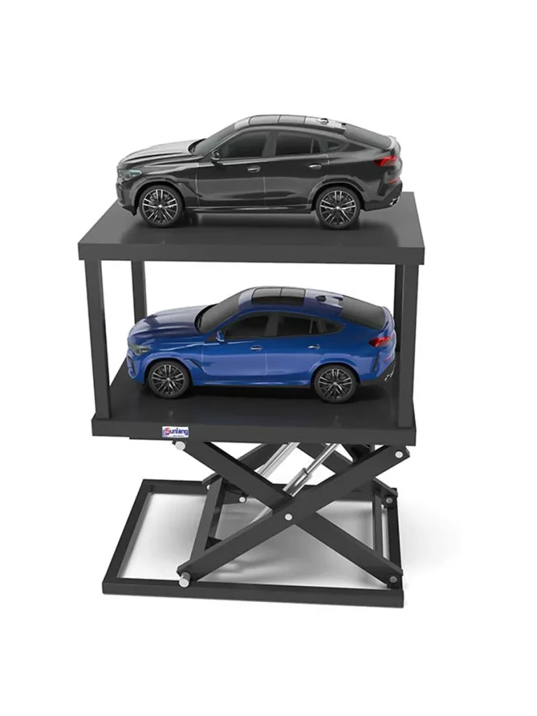 Custom double-deck car scissor lift designed for factory vehicle parking and maintenance