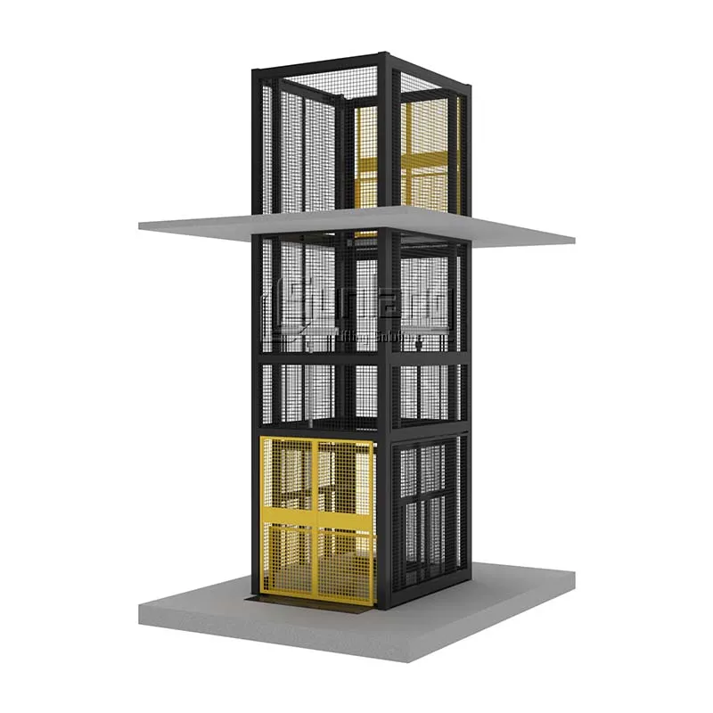 Modular hydraulic cargo lift for warehouse material handling, easy installation.